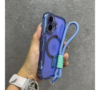 YOGISU For iPhone 16 PlusBlade Mecha Soft Tpu Plating Case Transparent Wrist Strap Cover(For iPhone 16 Plus/Blue GS)