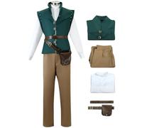 YOGLY Flynn Rider Cosplay Costume Men Fancy Dress Rapunzel Flynn Rider Full Uniform Set with Bum bag for Carnival Halloween Party Birthday Masquerade Costume