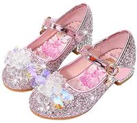 YOGLY Girls Princess Shoes ELSA High Heels Dress up Christmas Carnival Birthday Theme Party Costume Kids Crystal Mary Jane Sequin Wedding Bridesmaids Shoes Cosplay Fancy Halloween Blue Pink Silver 01
