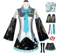 YOGLY Miku Costume Women Cosplay Virtual Idol H'atsune M'iku Leather JK Uniform Set and Accessories for Carnival Halloween Party Birthday Masquerade Anime Show Costume