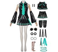 YOGLY Miku Show Costume Women Cosplay Virtual Idol H'atsune M'iku Black Leather Full JK Uniform Set for Carnival Halloween Party Birthday Masquerade Anime Show Costume