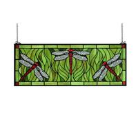 Yogoart Large Horizontal 29 Inch Victorian Stained Glass Window Panels Hanging Transom Window 11 Inch Wide (Green)