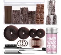Yogode Bun Maker, Hair Bun Maker,Donut Bun Maker Set with Hair Bun, Bobby Pins,Hair Wax Stick and Hair Net for Buns, Dark Brown