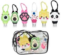 Yogtech 6-Pack Cute Cartoon Silicone Keychain Hand Sanitizer Holders - 30ml/1oz Empty Refillable Leak-Proof Bottles, Portable Travel Essentials for Backpack/Purse/Kids