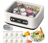Yogurt Maker Machine, 1.6L Electric Yogurt Maker with 9 Glass Cups, Stainless Steel Liner, 12-Hour Timer, Adjustable Temperature for Homemade Yogurt