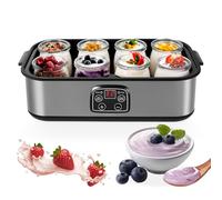 Yogurt Maker with 8 Glass Jars, 1400ml Electric Yoghurt Maker Machine with Led Display, Adjustable Temp & Timer, 8x180ml Glass Containers for Making Organic Yogurt, Natto, Healthy Homemade Desserts