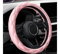YOGURTCK Cute Diamond Leather Light Pink Steering Wheel Cover with Bling Bling Crystal Rhinestones, Universal 15 Inch for Women Girls, Car Accessories, Fit Vehicles, Sedans, SUVs, Vans, Trucks