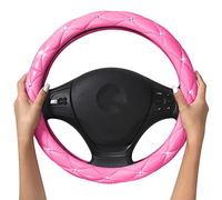 YOGURTCK Cute Soft Pink Leather Steering Wheel Cover with Bling Bling Diamond Crystal Rhinestones, Universal 15 Inch for Women Girls, Fit Vehicles, Sedans, SUVs, Vans, Trucks - Hot Pink