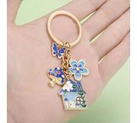 yogximil 1pc Colorful Keychain Enamel Mushroom House Flower Butterfly Charms Key Ring For Car Keys Backpacks Wallets