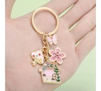 yogximil 1pc Colorful Keychain Enamel Mushroom House Flower Butterfly Charms Key Ring For Car Keys Backpacks Wallets