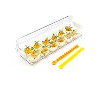 YOHA Clear Deviled Egg Tray Carrier with Lid 12 Grids Egg Holder Case Refrigerator Egg Container Deviled Egg Platter Stackable Egg Tray Camping Picnic Travel Portable Egg Storage Container,Clear-12