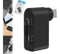 YOHFRFGX Visulong 4 in 1 Rotatable USB Hub, USB 2.0x2, TF + SD, 180° Rotation, USB C to HDMI Hub Adapter, Portable 180 Degrees Rotate USB Hub for MacBook, Laptops, Mobile HDD and More (Black)