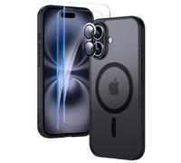 Yohii Magnetic Case for iPhone 16 Case, Fit for MagSafe,Translucent Matte Shockproof Cover with Screen Protector and 1 Lens Protector,Military Grade Drop Proof Hard Back Protective (Black)