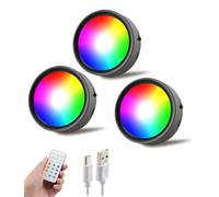 Yohiioyo LED Puck Lights, Rechargeable Battery Touch Light, Tap Lights, Wireless Closet Light, Under Cabinet Lighting, 13 Color Temps, Stick On Lights for Kitchen,Closet,Pantry,Shelves 3 Pack