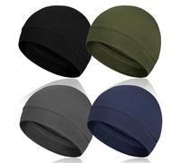 YOHITOP 4 Pieces Cotton Skull Caps for Men, Lightweight Breathable Skull Beanie Sleep Cap Helmet Liner for Women, Black+Navy+Olive+Dark Gray, One Size