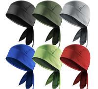 YOHITOP 6 Pack Breathable Doo Rags for Men, Sweat Wicking Dew Rags, Cooling Do Rag Skull Cap Helmet Line for Men, Black,olvine,light Grey, Blue, Fluorescent Green, Red, One size