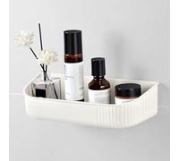 YOHOM Adhesive Bathroom Caddy Organizer for Tile Wall Mounted Off-White Stick on Shower Caddy Floating Shelf No Drilling Plastic Shampoo Holder