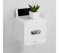 YOHOM Adhesive Toilet Paper Roll Holder Bathroom Wall Mounted White Pet Proof Toilet Paper Holder Plastic Waterproof Toilet Tissue Holder with Cover