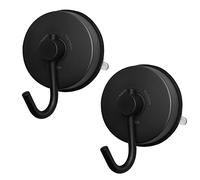 YOHOM Stainless Steel No Drill Vacuum Suction Hooks for Bathroom Kitchen - Sucker Shower Hook Suction Towel Holder Coat Hook Heavy Duty Matte Black 2Pcs