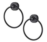 YOHOM Suction Cup Black Towel Ring Stainless Steel Towel Holders for Bathroom Heavy Duty Drill-Free Hand Towel Holder Waterproof Rust-Proof Towel Rack Kitchen & Bathroom Accessories,2 PCS