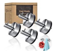 YOHOM Suction Cup Hooks, Heavy Duty 5kg Stainless Steel Shower Hooks, Bathroom Towel Hooks & Robe Hooks with Strong Suction for Glass, Window, Door - Waterproof Coat Hangers，4 pcs, Brushed Silver