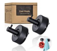 YOHOM Suction Cup Hooks, Heavy Duty 5kg Stainless Steel Shower Hooks, Bathroom Towel Hooks & Robe Hooks with Strong Suction for Glass, Window, Door - Waterproof Coat Hangers，2 pcs, Matte Black