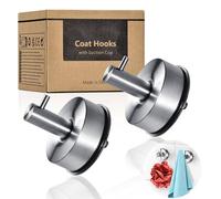 YOHOM Suction Cup Hooks, Heavy Duty 5kg Stainless Steel Shower Hooks, Bathroom Towel Hooks & Robe Hooks with Strong Suction for Glass, Window, Door - Waterproof Coat Hangers，2 pcs, Brushed Silver