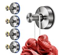 YOHOM Suction Hooks for Bathroom Vacuum Suction Cup Towel Hook Holder for Shower Wreaths on Glass Stainless Steel Brushed Silver 4Pcs