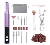 YOHOOLYO Cordless Electric Nail Drill, 13 in 1 Rechargeable Electric Nail File with LED Display, 20000RPM & 4 Adjustable Speeds for Acrylic & Gel Nails, Professional Manicureand & Pedicure,Purple