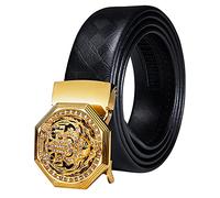 YOHOWA Men Cowhide Belt,Animal Belt 3D-Print Automatic Ratchet Buckle Black Waist Belt Holeless Designer Jeans/Cowboy Gift Box