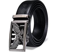 YOHOWA Men Cowhide Belt,Animal Belt 3D-Print Automatic Ratchet Buckle Black Waist Belt Holeless Designer Jeans/Cowboy Gift Box Silver Eagle