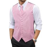 YOHOWA Men's 6PC Waistcoat Set with Tie Pocket Square Cufflinks Pin Paisley Flower V-Neck in Silk Perfect for Formal Casual Occasions