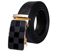 YOHOWA Mens Ratchet Belt Black Leather Designer Belts with Automatic Buckle 1 3/8 Trim to Fit for Business Dress