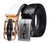YOHOWA Men's Ratchet Belts 2Pack Black Gold Slide Buckles Designer Leather Adjustable Strap 1 3/8" Cut for Fit Business Wedding