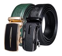 YOHOWA Men's Ratchet Belts 2Pack Slide Buckles Designer Leather Adjustable Strap 1 3/8" Cut for Fit Business Wedding