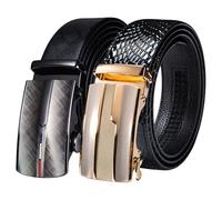 YOHOWA Men's Ratchet Belts 2Pack Slide Buckles Designer Leather Adjustable Strap 1 3/8" Cut for Fit Business Wedding