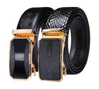 YOHOWA Men's Ratchet Belts 2Pack Slide Buckles Designer Leather Adjustable Strap 1 3/8" Cut for Fit Business Wedding