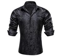 YOHOWA Men's Silk Dress Shirts Long Sleeve Paisley Jacquard Button Down Western Designer Classic Shirt Prom Black Flower 3XL
