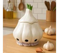 Yohsnor Large Garlic Keeper - Unique Ceramic Storage Jar for Garlic & Onions with Ventilation for Freshness - Ideal Kitchen Container for Countertop, Refrigerator, or Pantry