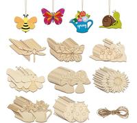 Yohuork 40 Pcs Unfinished Wooden, 8 Styles Cutouts Insects Animal Shapes Wood Slices, Wooden Spring Ornaments to Paint, for DIY Painting Crafts Home Garden Decor