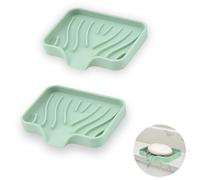 YoHyien 2 Pcs Silicone Soap Dish with Drainage, Anti-Slip Soap Dishes for Bathroom, Self Draining Soap Holder for Shower, Kitchen Sink, Keep Soap Dry & Easy Cleaning (Green)