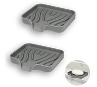 YoHyien 2 Pcs Silicone Soap Dish with Drainage, Anti-Slip Soap Holder, Self Draining Soap Tray for Shower, Bathroom & Kitchen, Keep Soap Dry & Easy Cleaning (Grey)