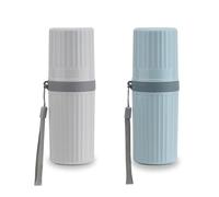 YoHyien 2 Pcs Travel Toothbrush Case, Waterproof Travel Toothbrush Holder, Portable Toothbrush Cup, Dustproof Toothbrush Storage Case, Ideal for Business Trip, Home, School, Camping (Grey + Blue)