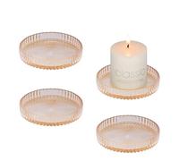 YoHyien 4 Pcs 3.5 in Glass Candle Plates for Pillar Candles, Round Pillar Candle Holders, Transparent Candle Dish for Party Decoration, Wedding, Christmas, Spa, Table Centrepieces & Gifts (Amber)