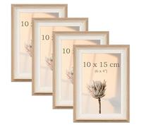 YoHyien 4 Pcs 6x4 Photo Frames, Desktop Free Standing Picture Frames 4x6, Landscape and Portrait Photo Frame with Mount for Wall (Wood Grain, 6 x 4 in)
