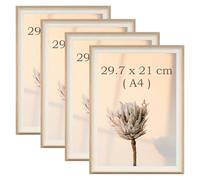 YoHyien 4 Pcs A4 Photo Frames, Desktop Free Standing Picture Frames 21x30 cm, Landscape and Portrait Photo Frame with Mount for Wall (Wood Grain, 30 x 21 cm)
