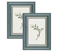 YoHyien 6x4 Vintage Photo Frames Set of 2, Distressed Shabby Chic Picture Frames with Mount for Wall Hanging, Landscape and Portrait Retro Postcard Frame for Desktop Display (Green, 6 x 4 in)