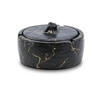 YoHyien Ceramic Ashtray with Lid for Outside & Inside, Waterproof & Windproof Outdoor Ashtray for Garden, Smell Proof Cigarette Ash Tray for Home, Office, and Patio (Black Gold)