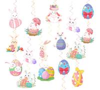 YoiAVRIG Easter Decorations,Easter Decorations Indoor - 12 Pcs Easter Hanging Decorations With Cute Bunny & Eggs, Easter Banner For Diy Party Decor, Spring Home & Indoor Party Supplies