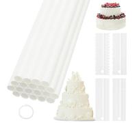 Yoicn Lth 20 Pack Cake Dowels with Scraper Set, 12 Inch White Plastic Support Rods, Reusable Tiered Cake Stacking Kit for Wedding and Birthday Cakes